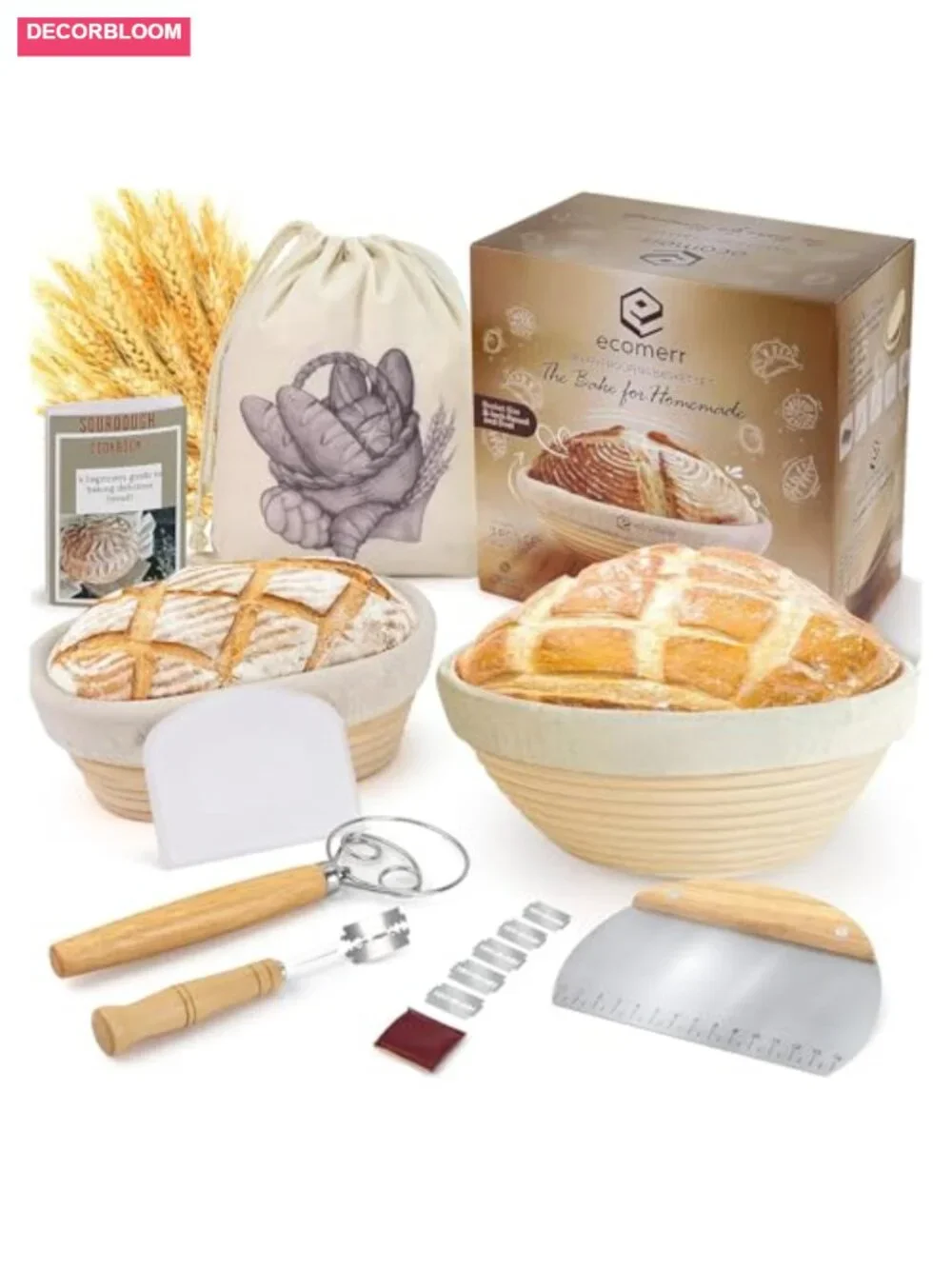 Rattan Bread Proofing Baskets Set of 2 Sourdough Starter Kit